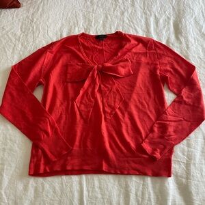 Jcrew bright orange bow vneck sweater